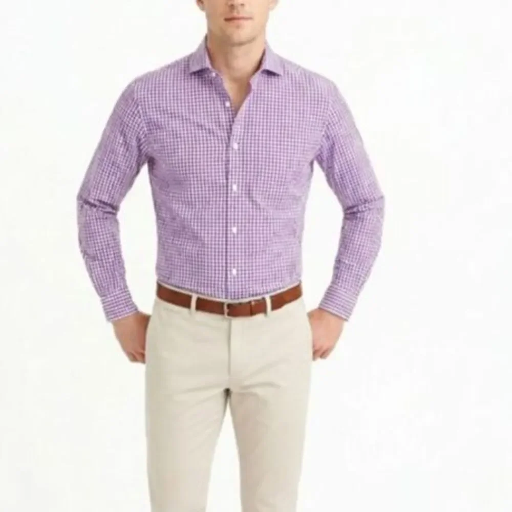 VTG Y2K J. Crew Men's Lavender White Gingham Check Button Front Shirt Size XL